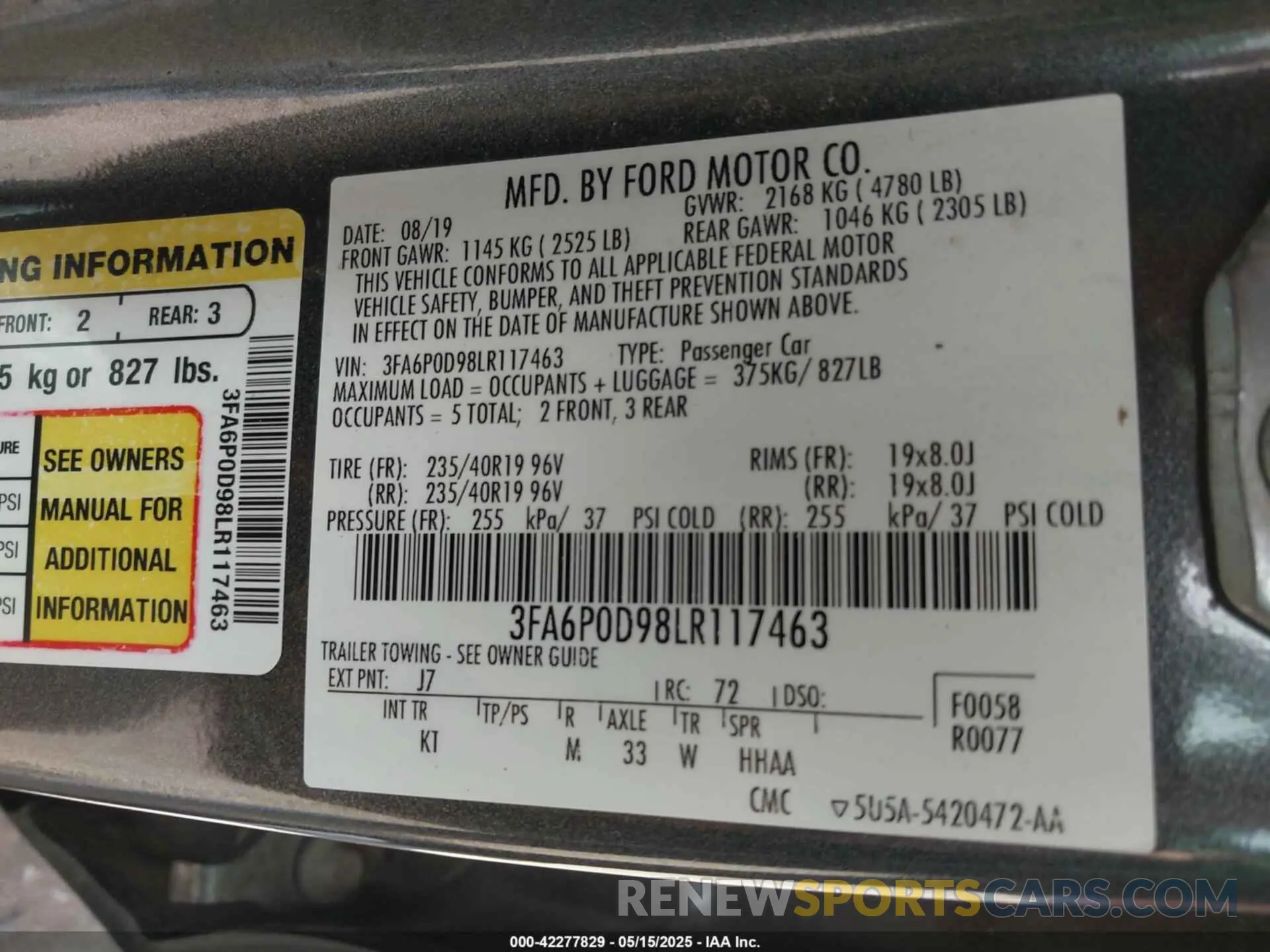 9 fotografías del automóvil dañado 3FA6P0D98LR117463 FORD FUSION 2020