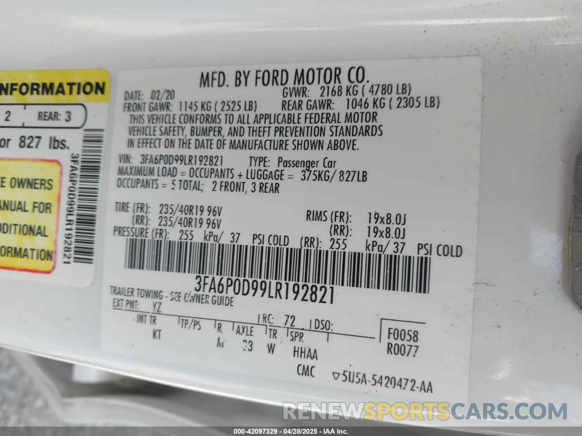 9 fotografías del automóvil dañado 3FA6P0D99LR192821 FORD FUSION 2020