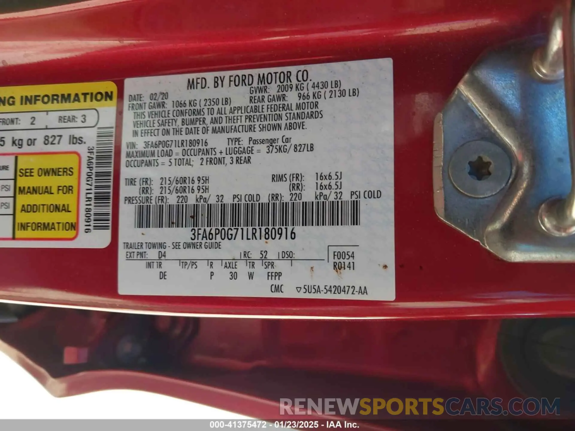 9 fotografías del automóvil dañado 3FA6P0G71LR180916 FORD FUSION 2020