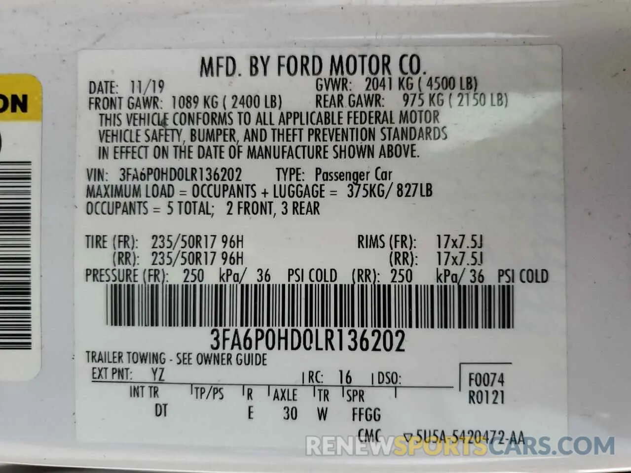 13 fotografías del automóvil dañado 3FA6P0HD0LR136202 FORD FUSION 2020
