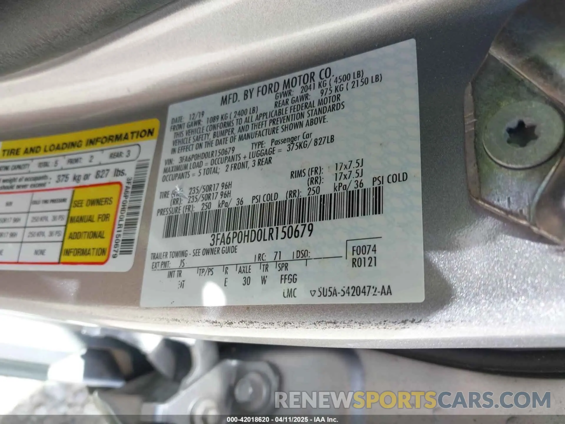 9 fotografías del automóvil dañado 3FA6P0HD0LR150679 FORD FUSION 2020
