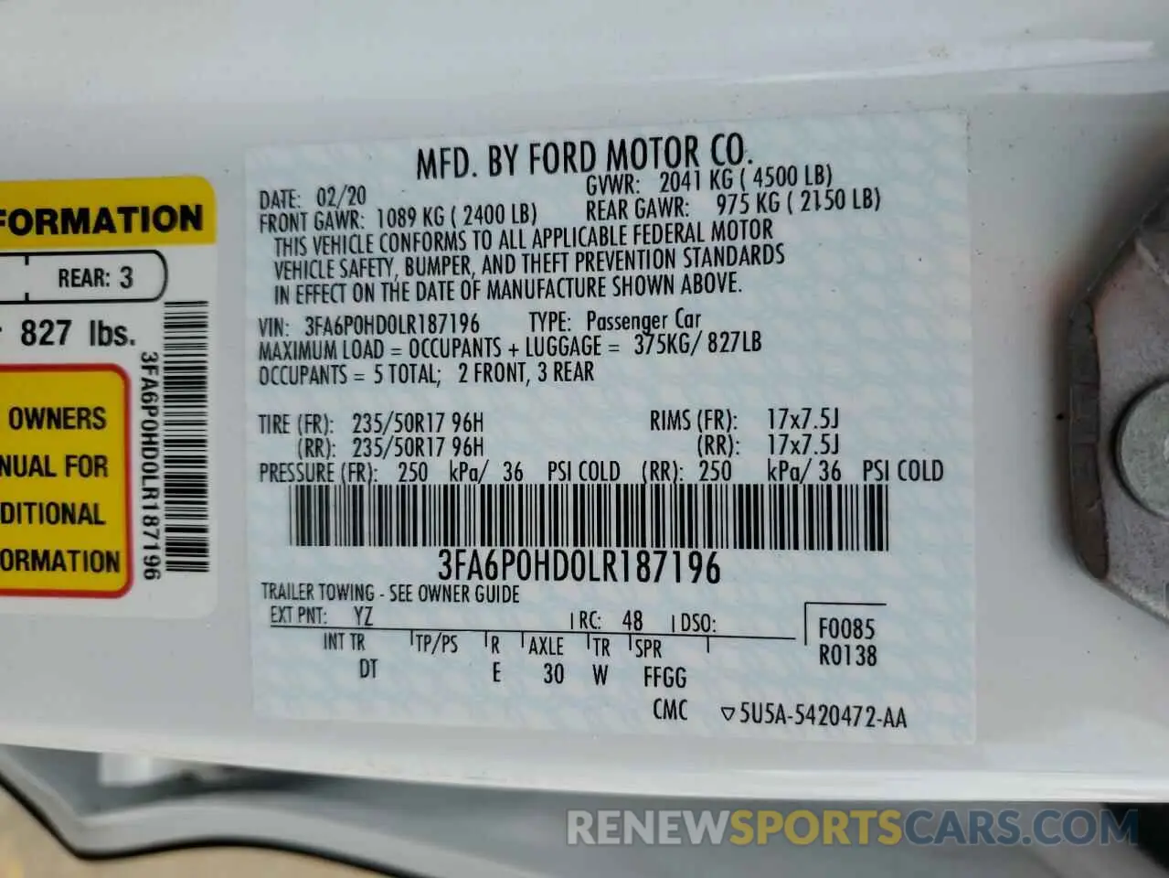 12 fotografías del automóvil dañado 3FA6P0HD0LR187196 FORD FUSION 2020