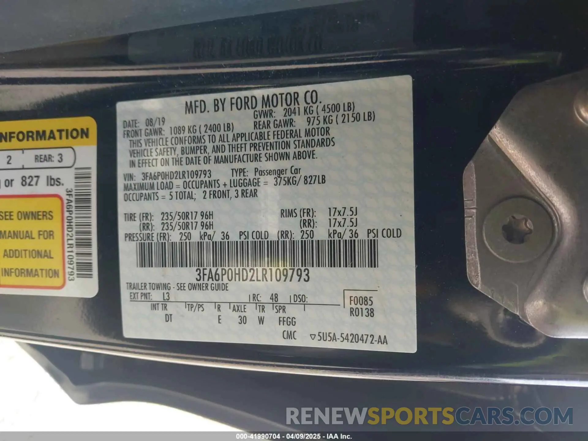9 fotografías del automóvil dañado 3FA6P0HD2LR109793 FORD FUSION 2020