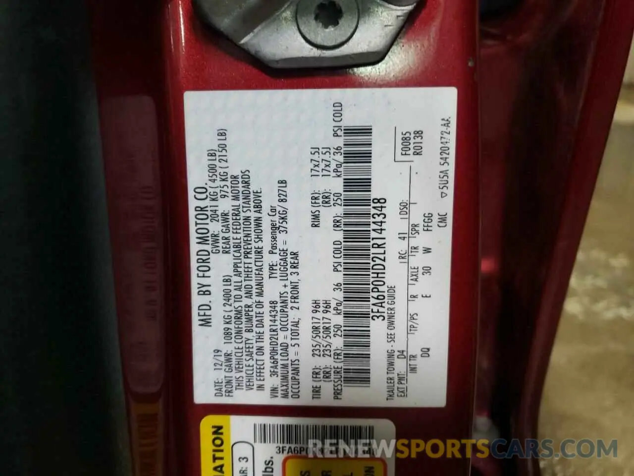 12 fotografías del automóvil dañado 3FA6P0HD2LR144348 FORD FUSION 2020