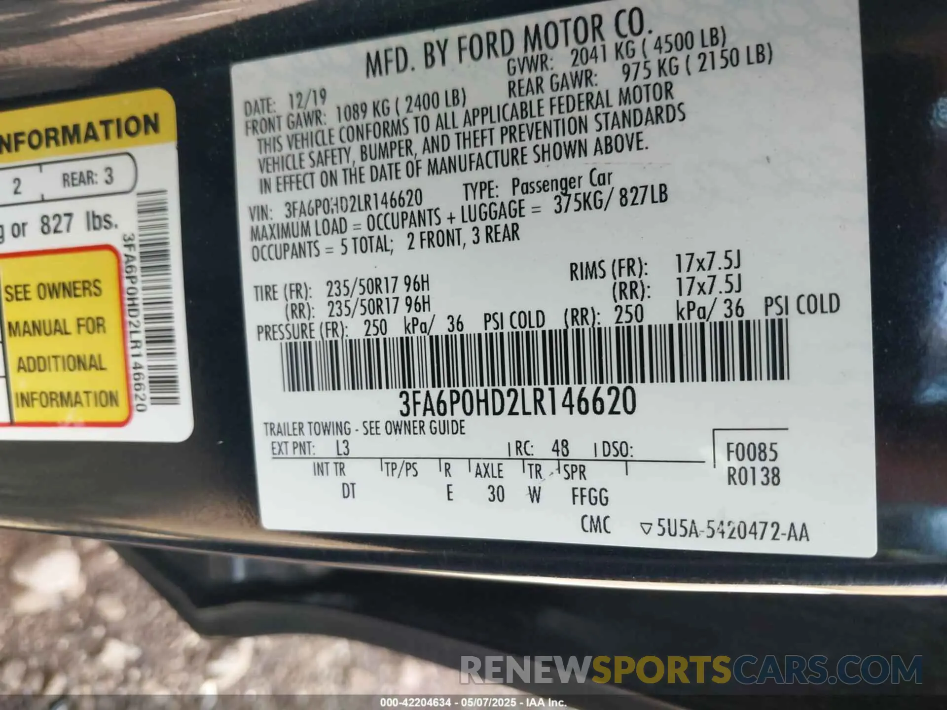 9 fotografías del automóvil dañado 3FA6P0HD2LR146620 FORD FUSION 2020
