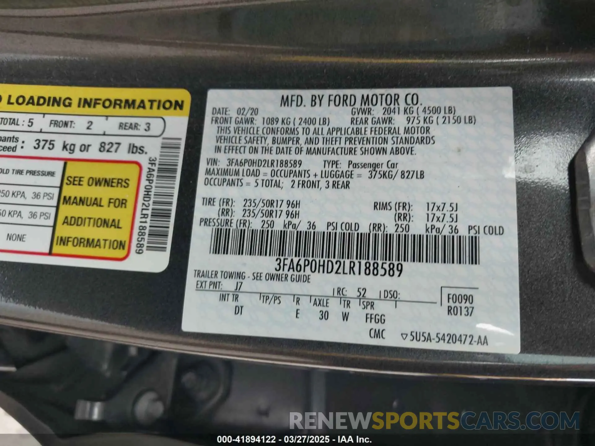 9 fotografías del automóvil dañado 3FA6P0HD2LR188589 FORD FUSION 2020