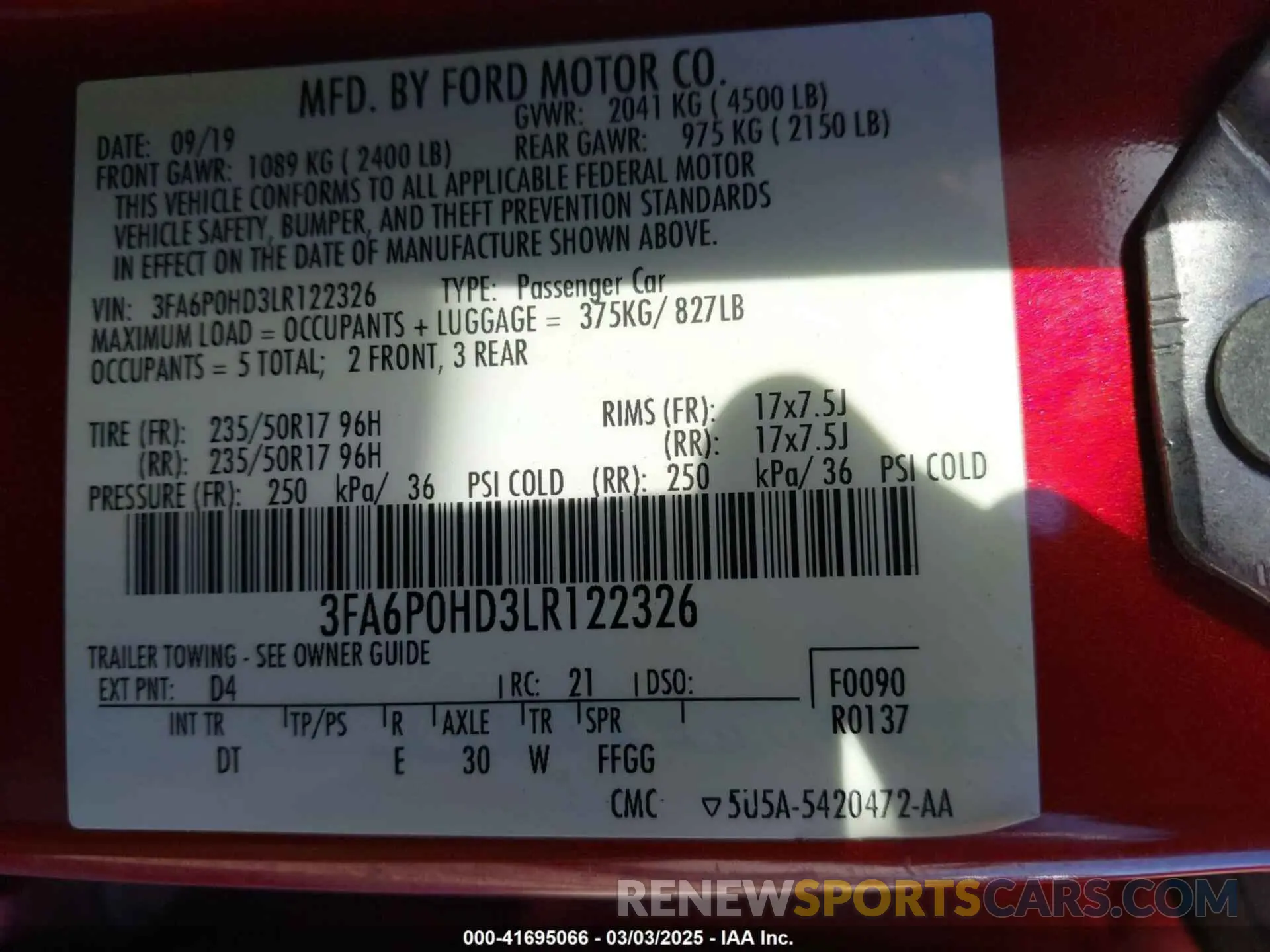 9 fotografías del automóvil dañado 3FA6P0HD3LR122326 FORD FUSION 2020