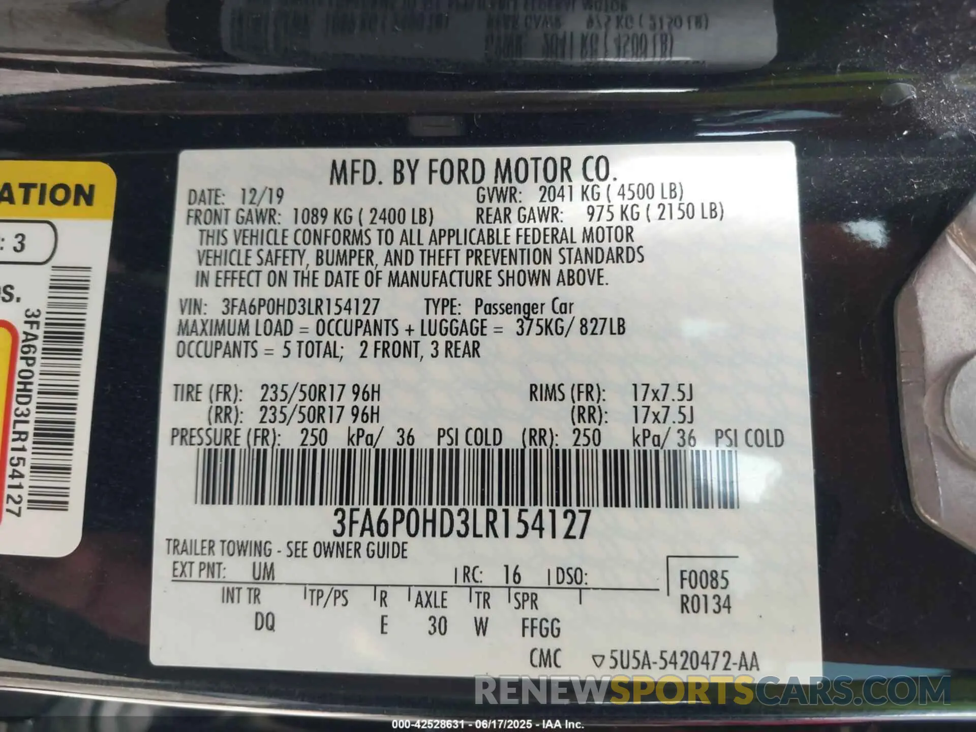 9 fotografías del automóvil dañado 3FA6P0HD3LR154127 FORD FUSION 2020