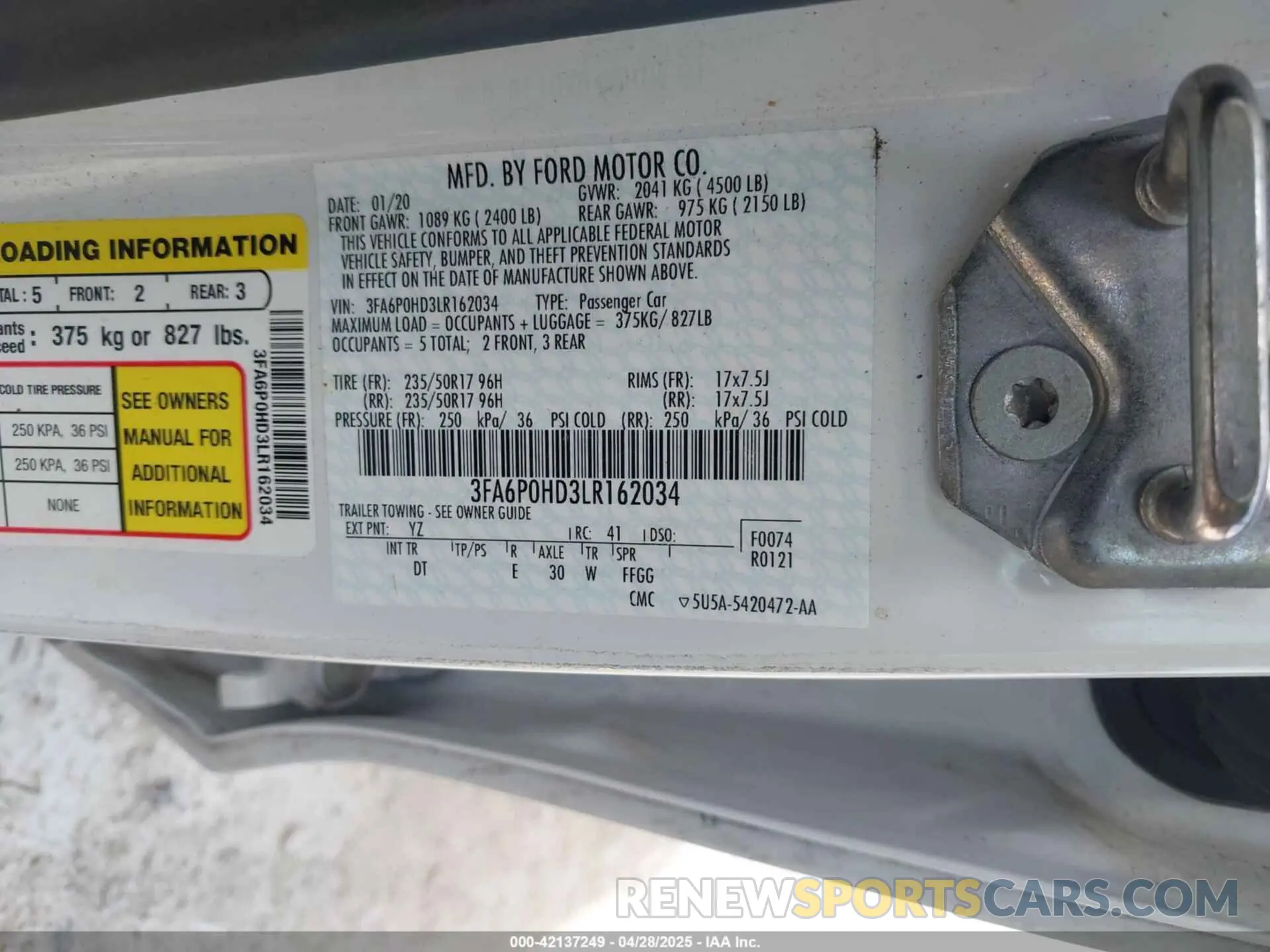 9 fotografías del automóvil dañado 3FA6P0HD3LR162034 FORD FUSION 2020