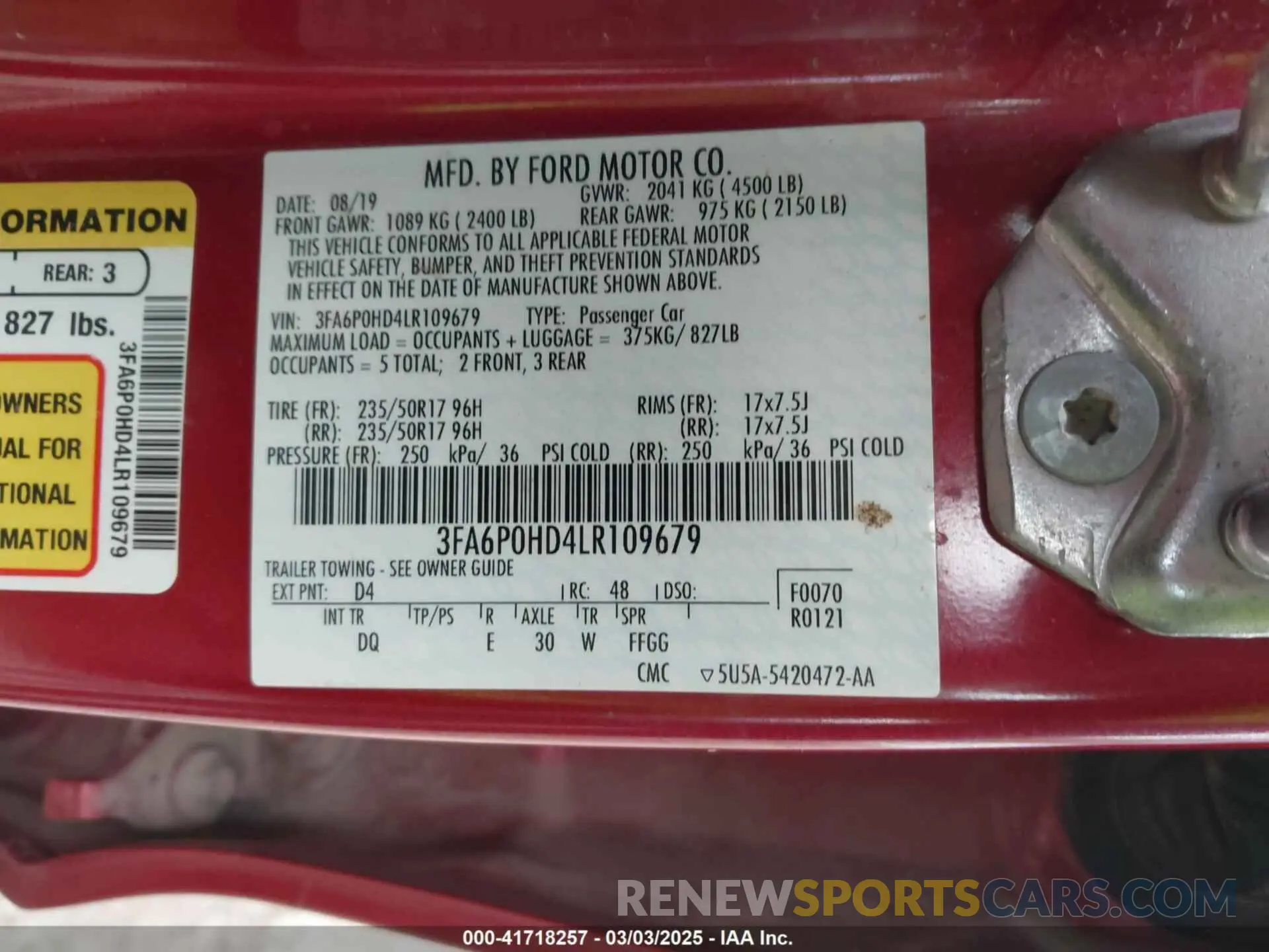 9 fotografías del automóvil dañado 3FA6P0HD4LR109679 FORD FUSION 2020