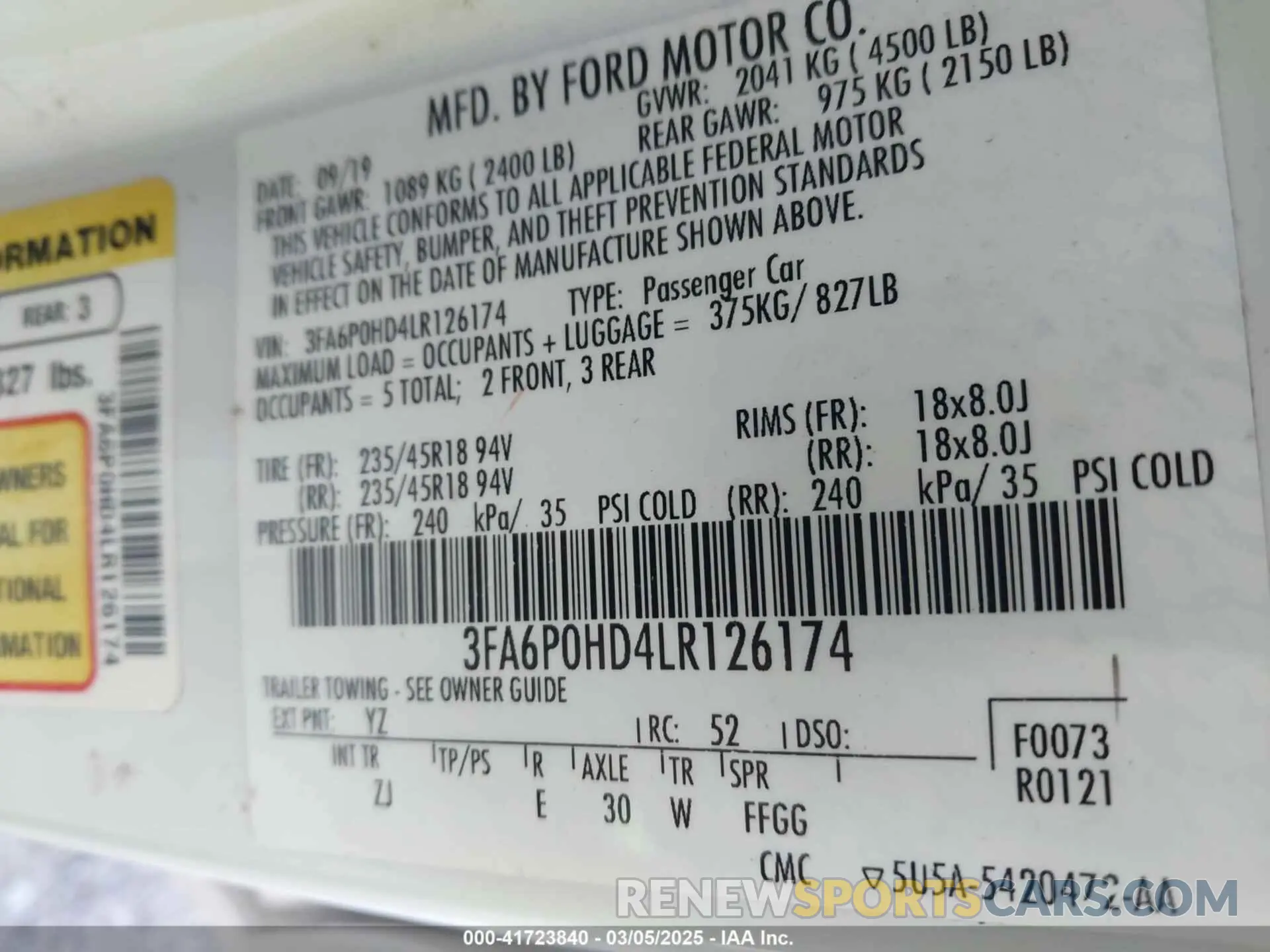 9 fotografías del automóvil dañado 3FA6P0HD4LR126174 FORD FUSION 2020