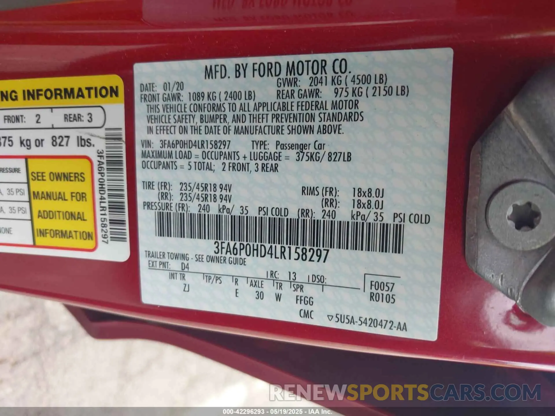 9 fotografías del automóvil dañado 3FA6P0HD4LR158297 FORD FUSION 2020