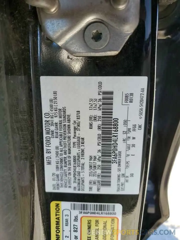 13 fotografías del automóvil dañado 3FA6P0HD4LR168800 FORD FUSION 2020