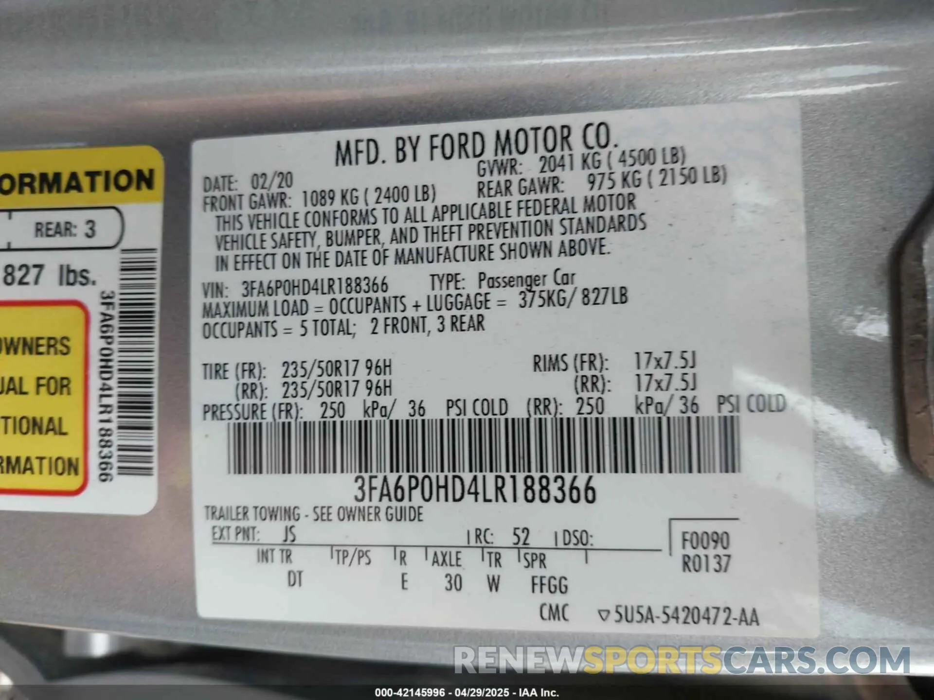 9 fotografías del automóvil dañado 3FA6P0HD4LR188366 FORD FUSION 2020