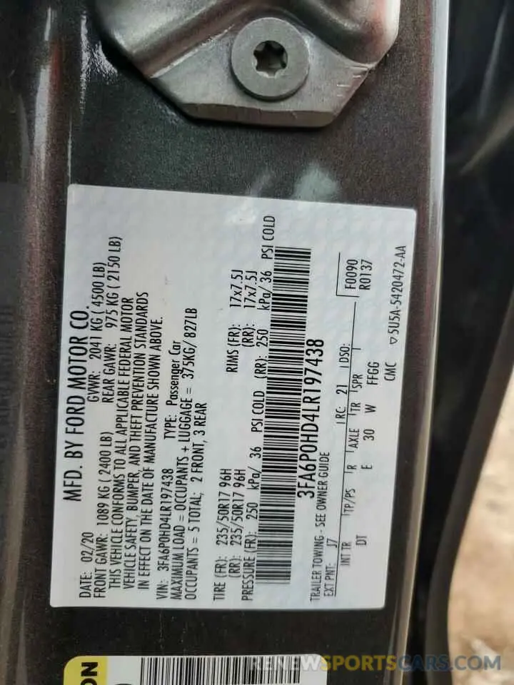 13 fotografías del automóvil dañado 3FA6P0HD4LR197438 FORD FUSION 2020