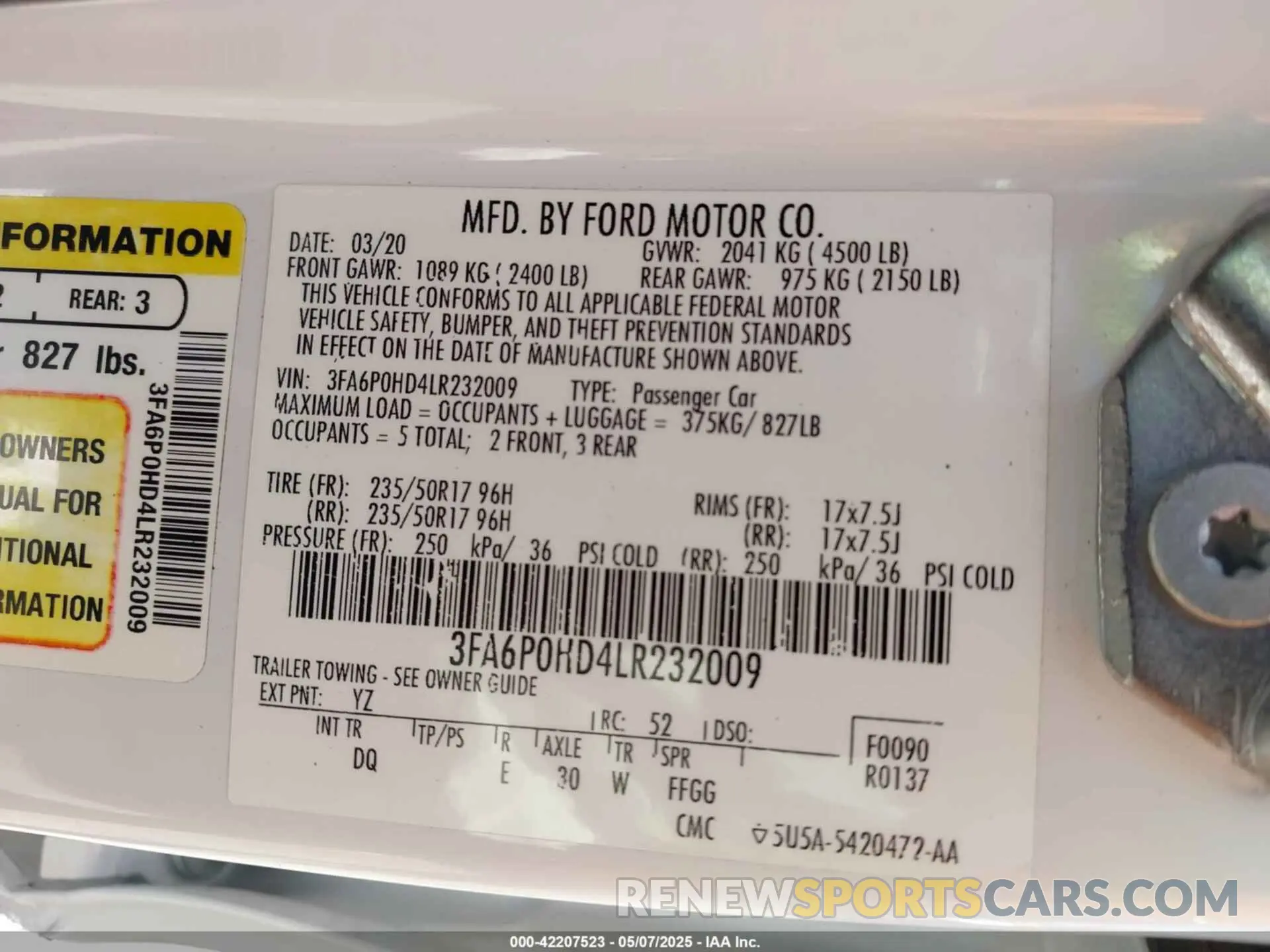 9 fotografías del automóvil dañado 3FA6P0HD4LR232009 FORD FUSION 2020