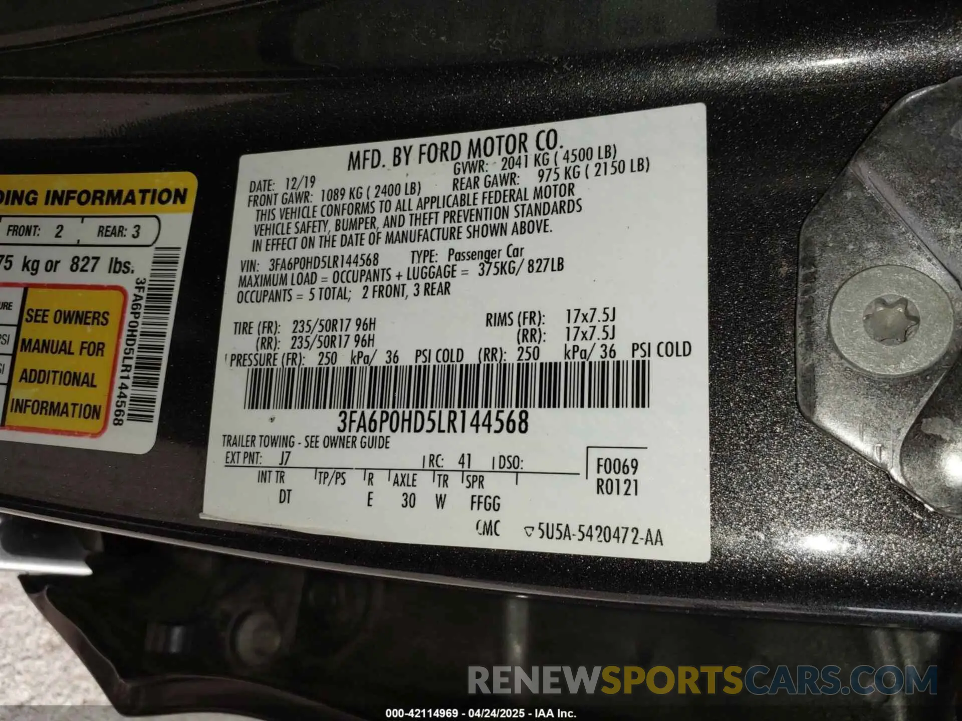 9 fotografías del automóvil dañado 3FA6P0HD5LR144568 FORD FUSION 2020