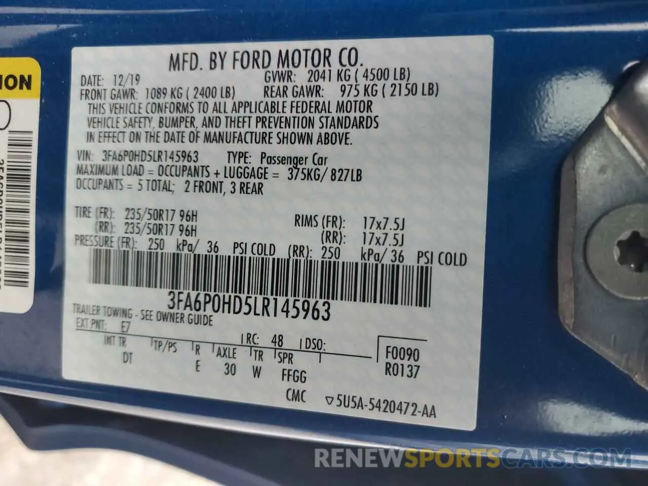 13 fotografías del automóvil dañado 3FA6P0HD5LR145963 FORD FUSION 2020