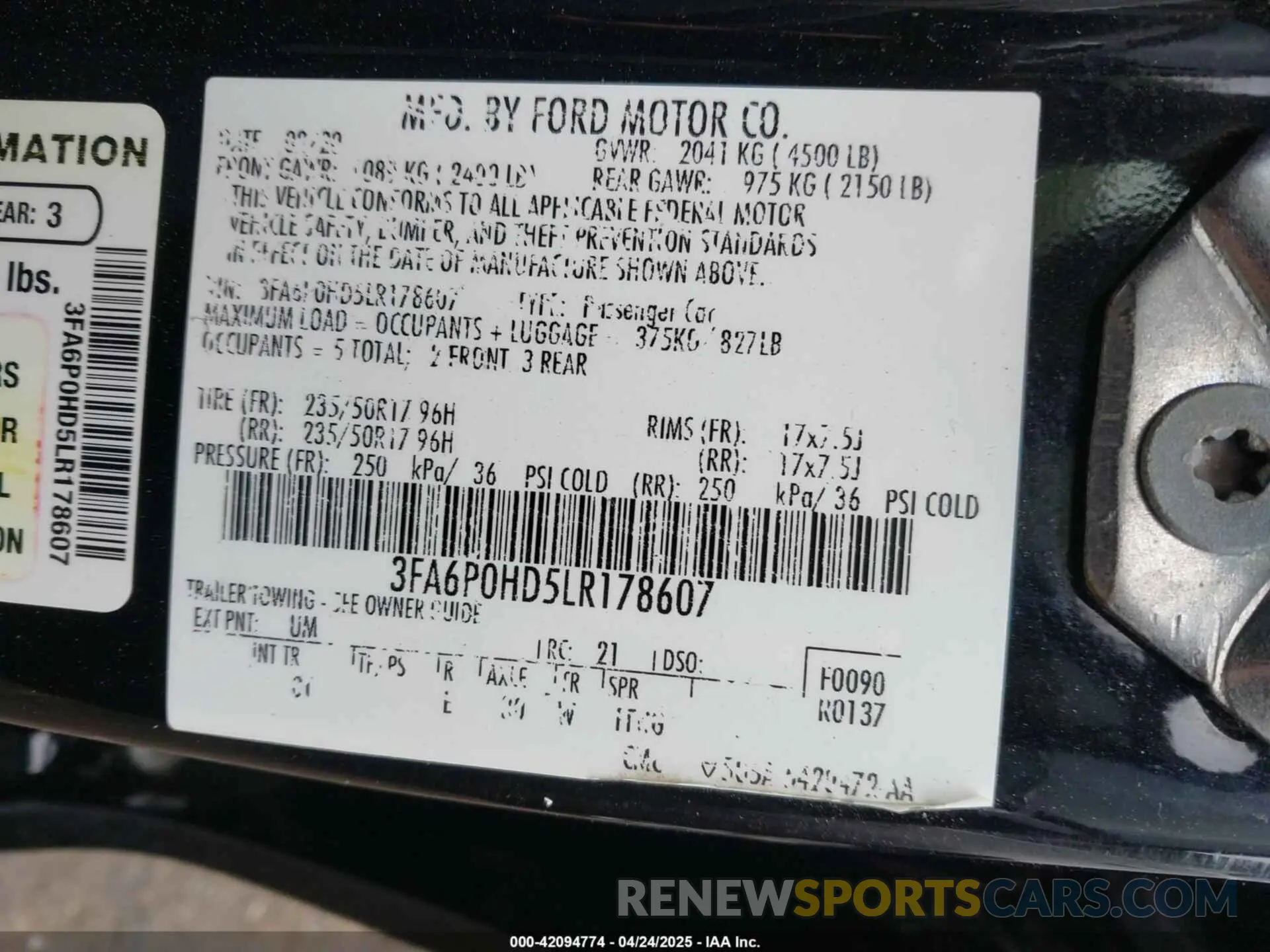 9 fotografías del automóvil dañado 3FA6P0HD5LR178607 FORD FUSION 2020