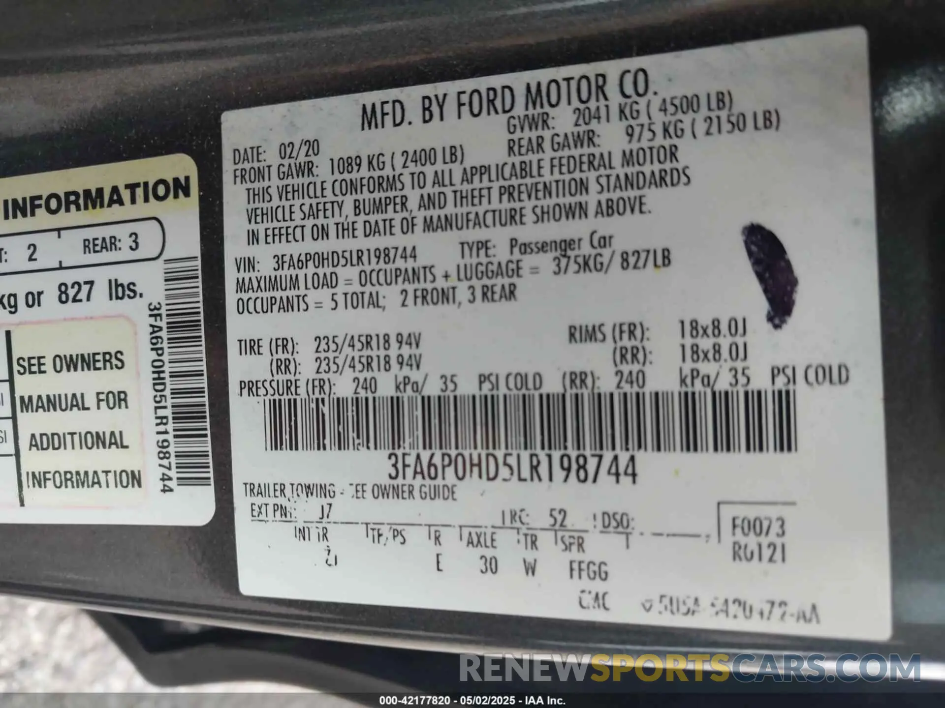 9 fotografías del automóvil dañado 3FA6P0HD5LR198744 FORD FUSION 2020