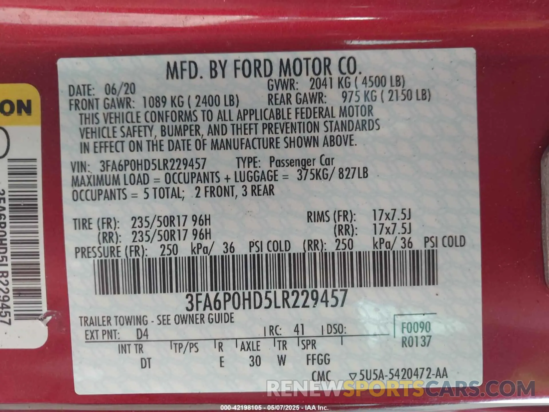 9 fotografías del automóvil dañado 3FA6P0HD5LR229457 FORD FUSION 2020