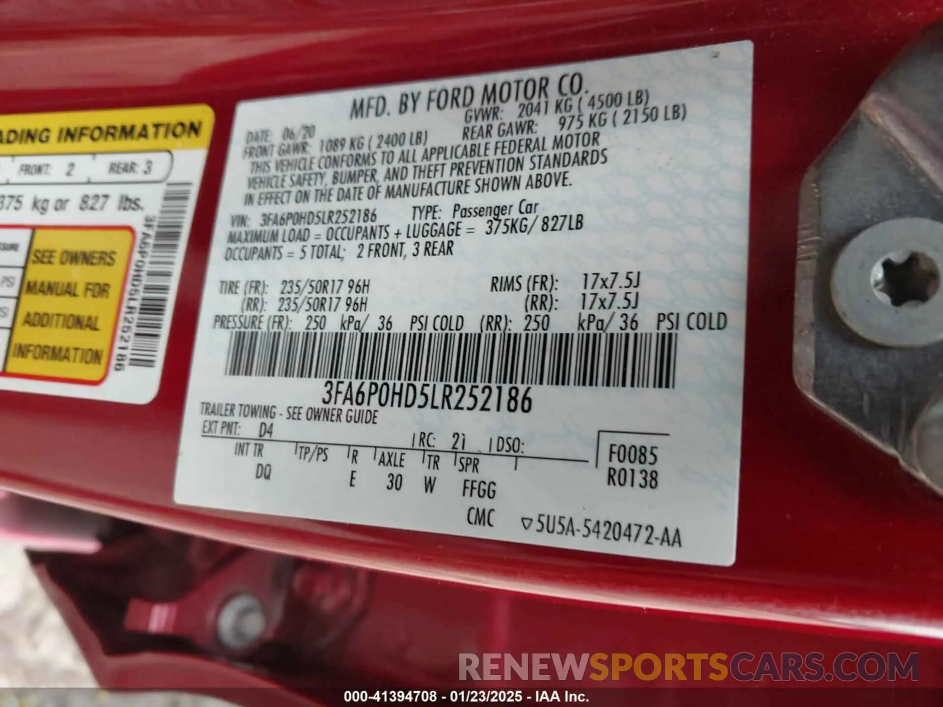 9 fotografías del automóvil dañado 3FA6P0HD5LR252186 FORD FUSION 2020