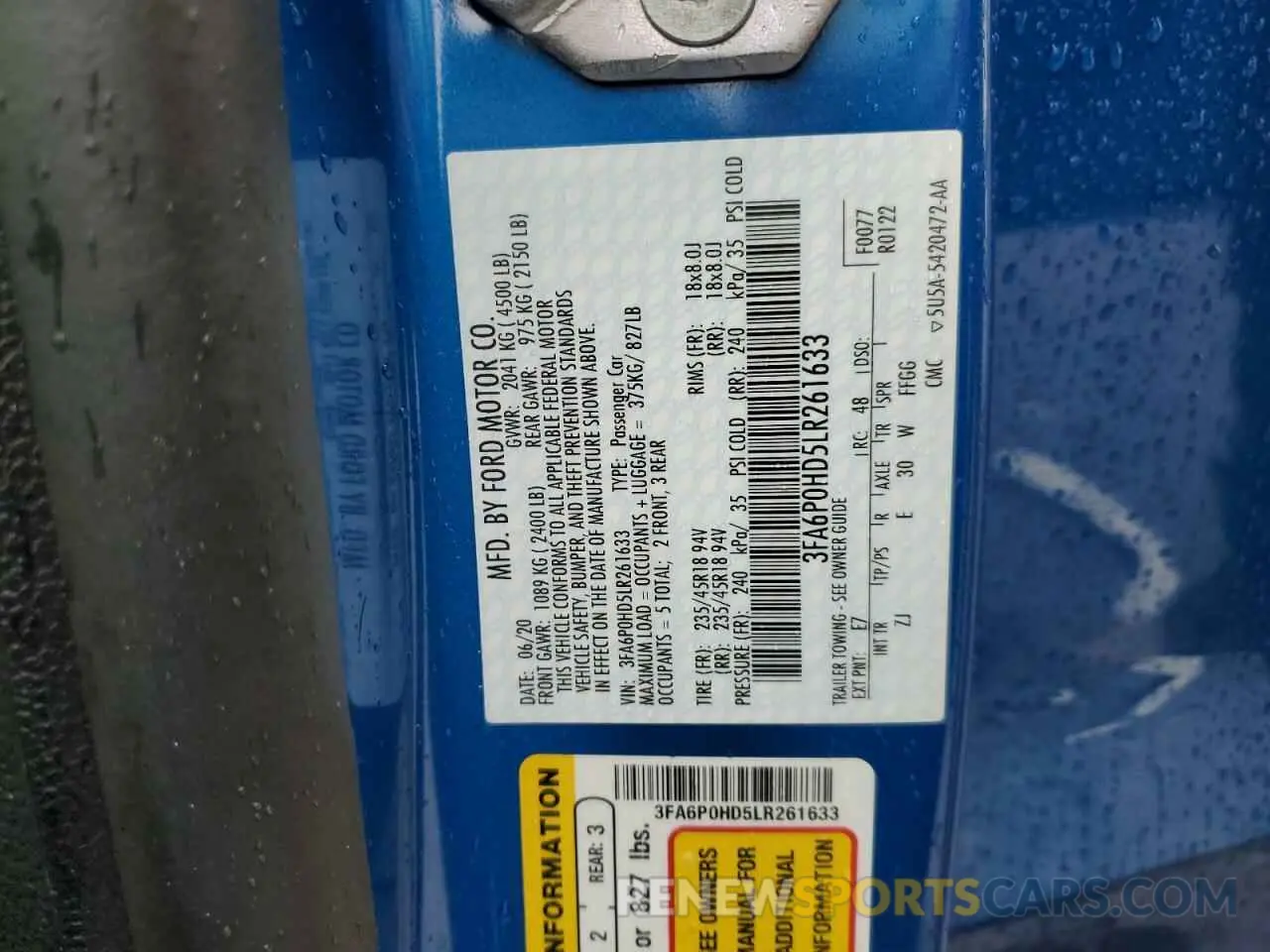 12 fotografías del automóvil dañado 3FA6P0HD5LR261633 FORD FUSION 2020
