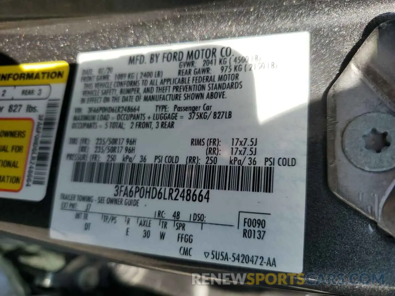 12 fotografías del automóvil dañado 3FA6P0HD6LR248664 FORD FUSION 2020