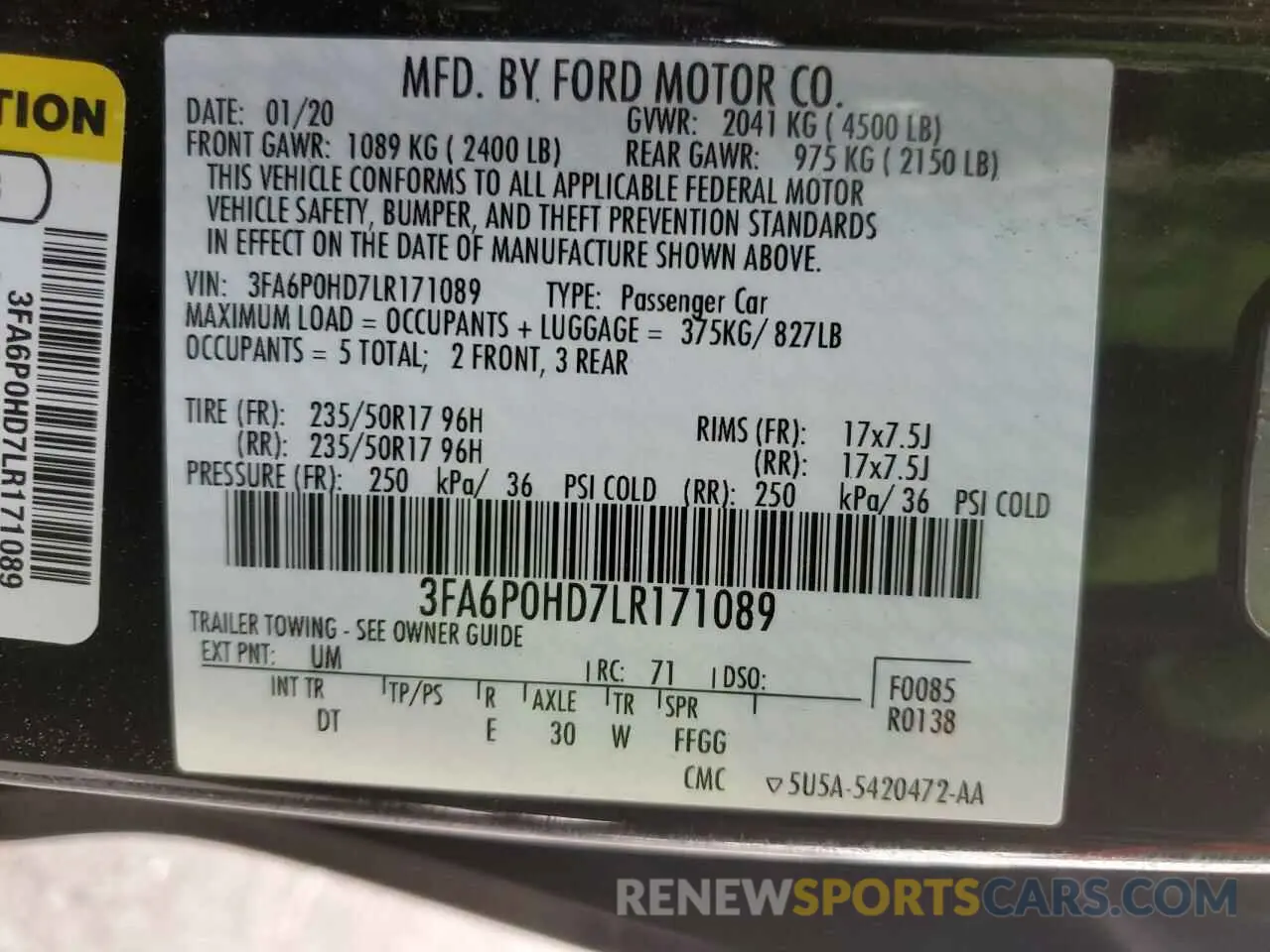 12 fotografías del automóvil dañado 3FA6P0HD7LR171089 FORD FUSION 2020