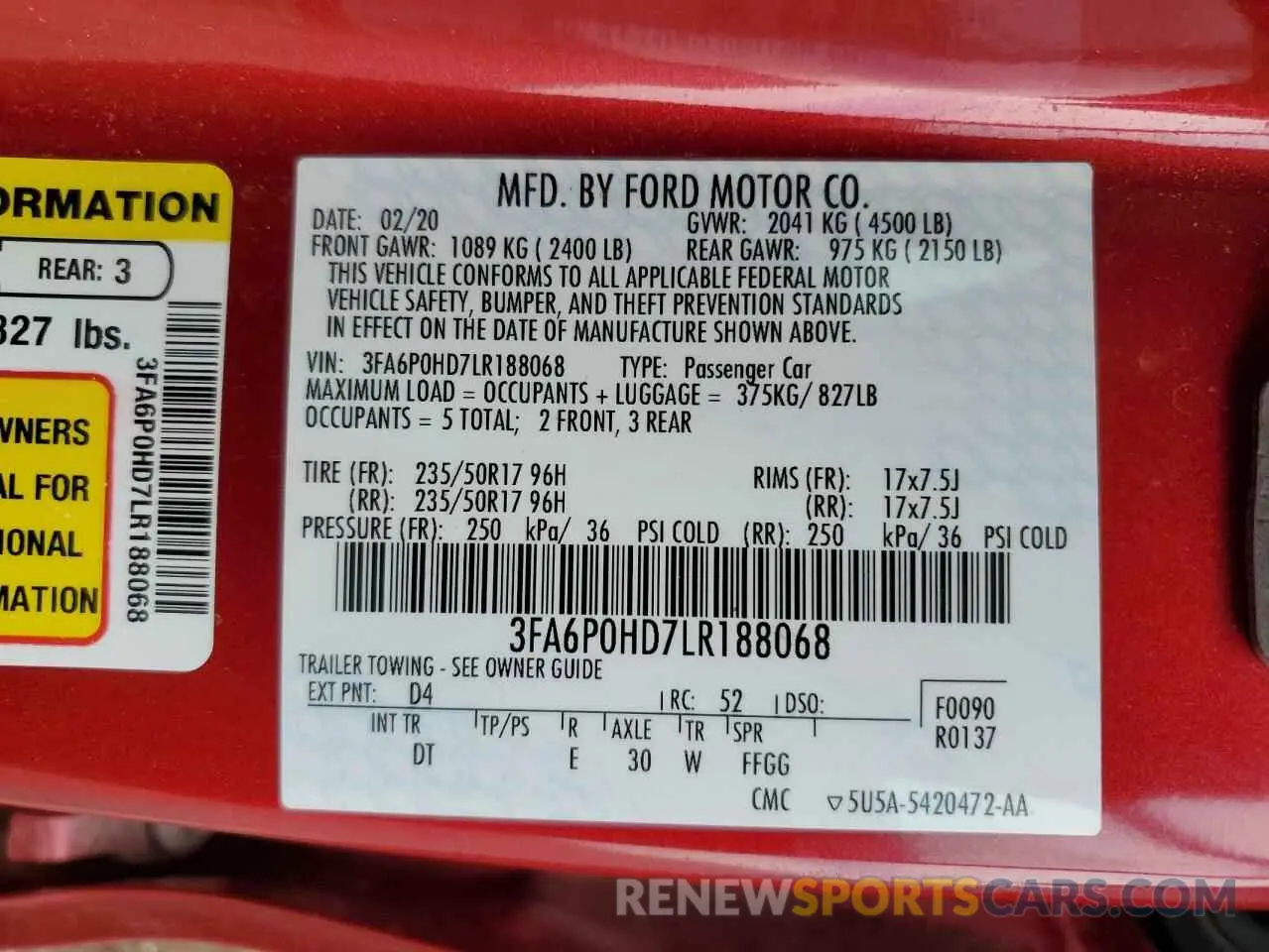 12 fotografías del automóvil dañado 3FA6P0HD7LR188068 FORD FUSION 2020
