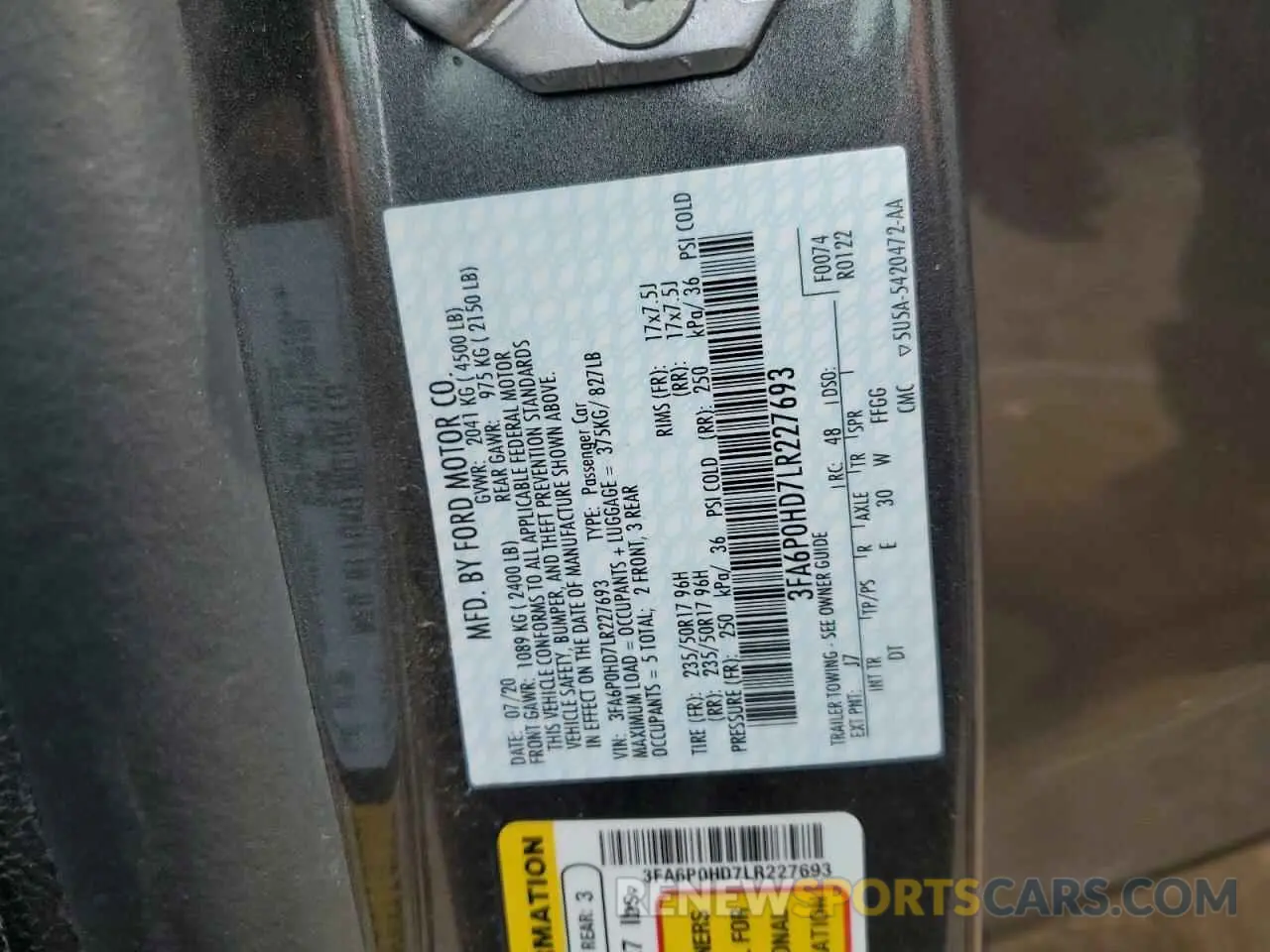12 fotografías del automóvil dañado 3FA6P0HD7LR227693 FORD FUSION 2020