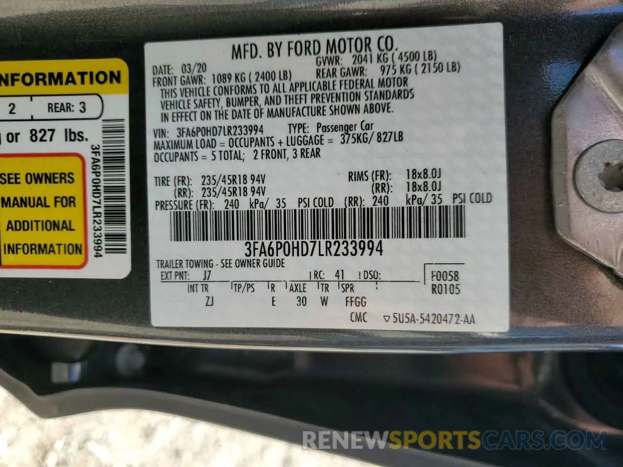 14 fotografías del automóvil dañado 3FA6P0HD7LR233994 FORD FUSION 2020
