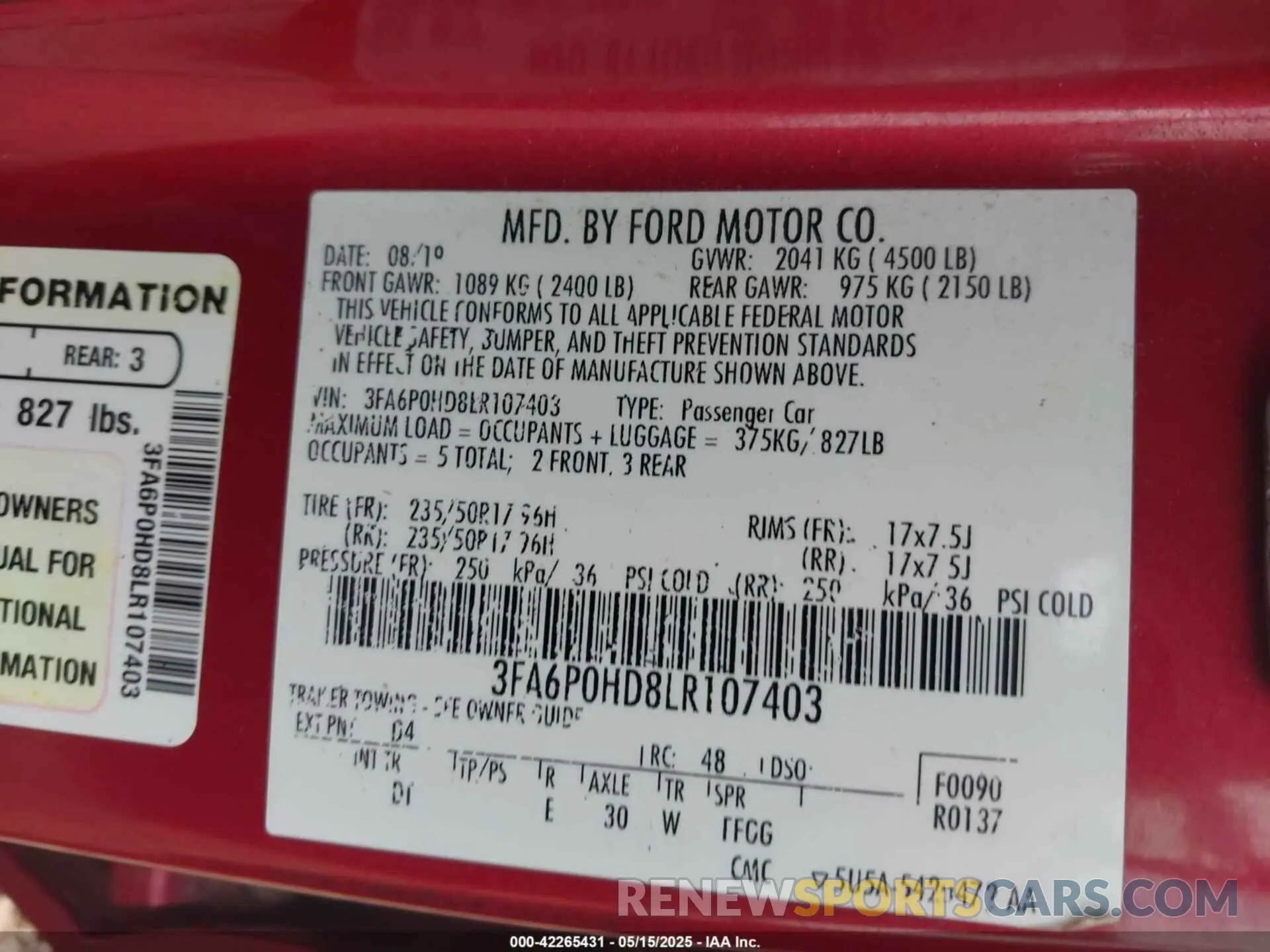 9 fotografías del automóvil dañado 3FA6P0HD8LR107403 FORD FUSION 2020