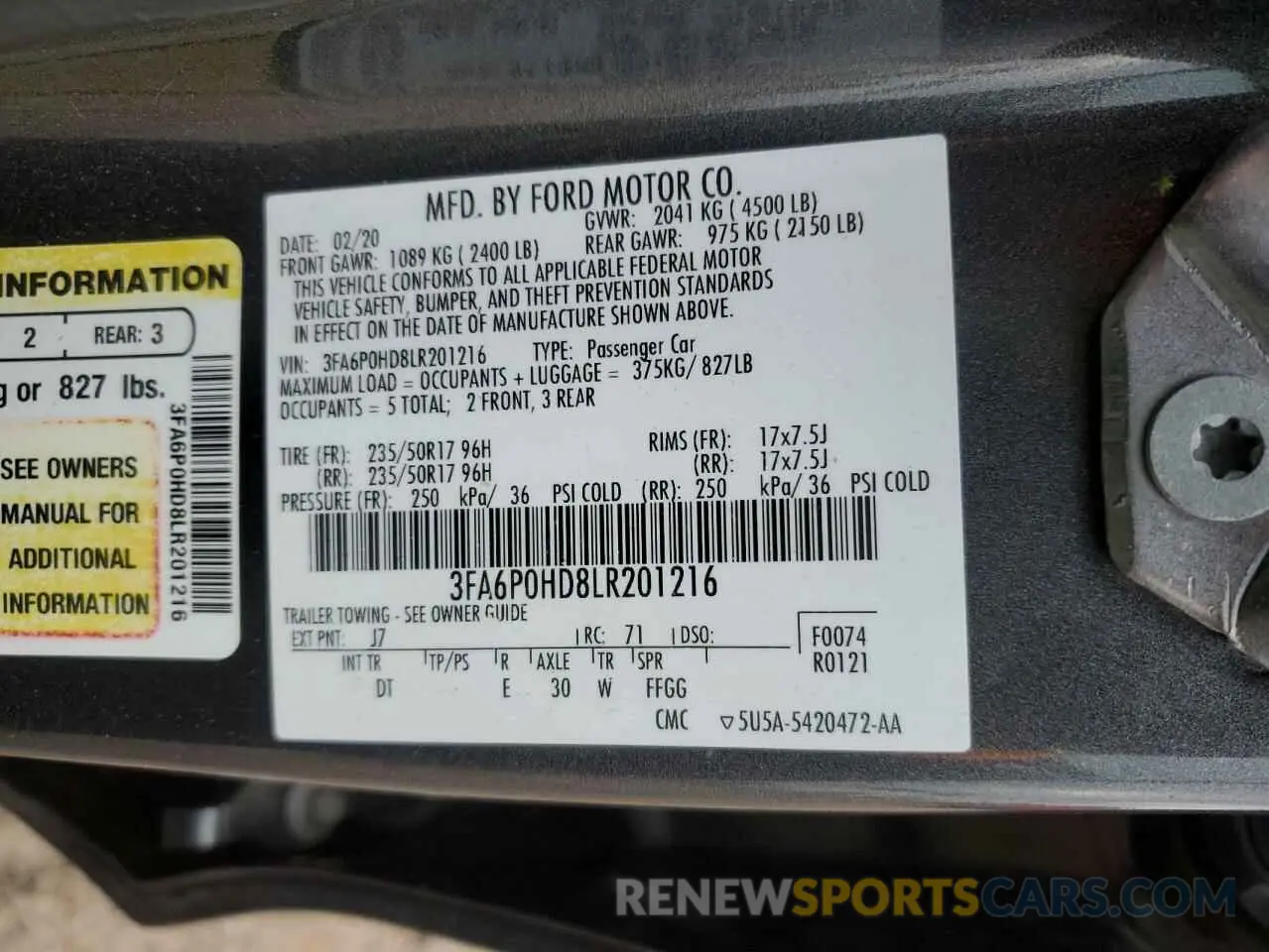 12 fotografías del automóvil dañado 3FA6P0HD8LR201216 FORD FUSION 2020