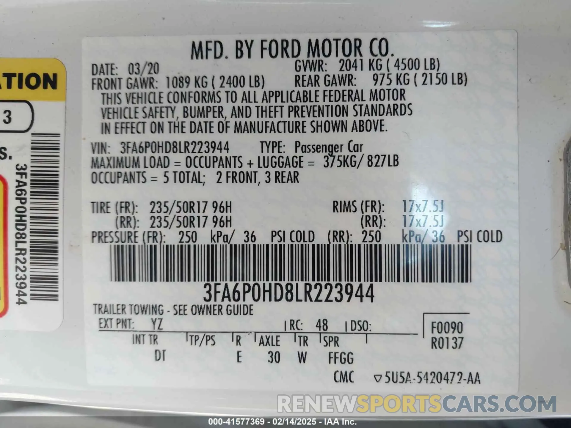 9 fotografías del automóvil dañado 3FA6P0HD8LR223944 FORD FUSION 2020