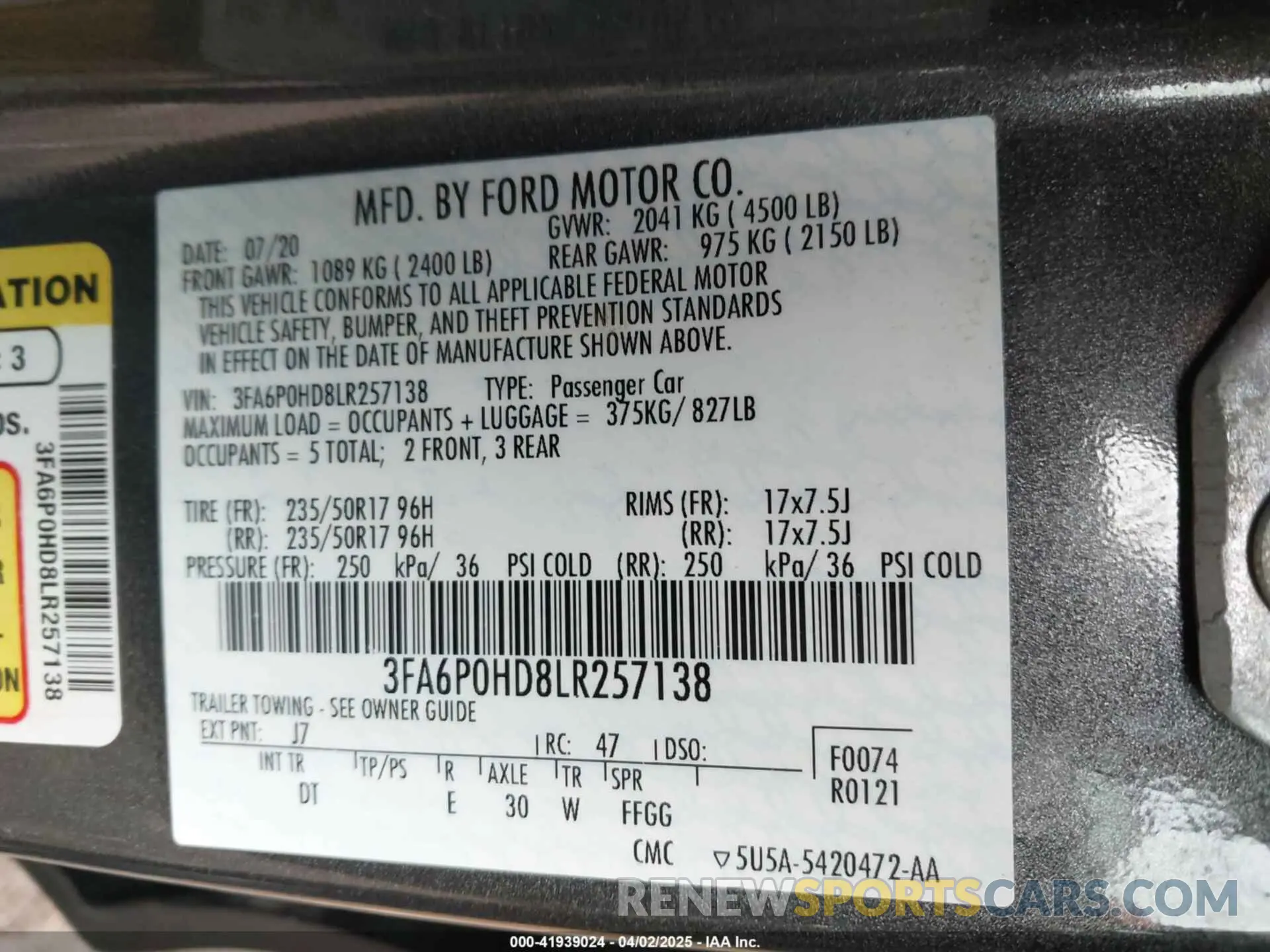 9 fotografías del automóvil dañado 3FA6P0HD8LR257138 FORD FUSION 2020
