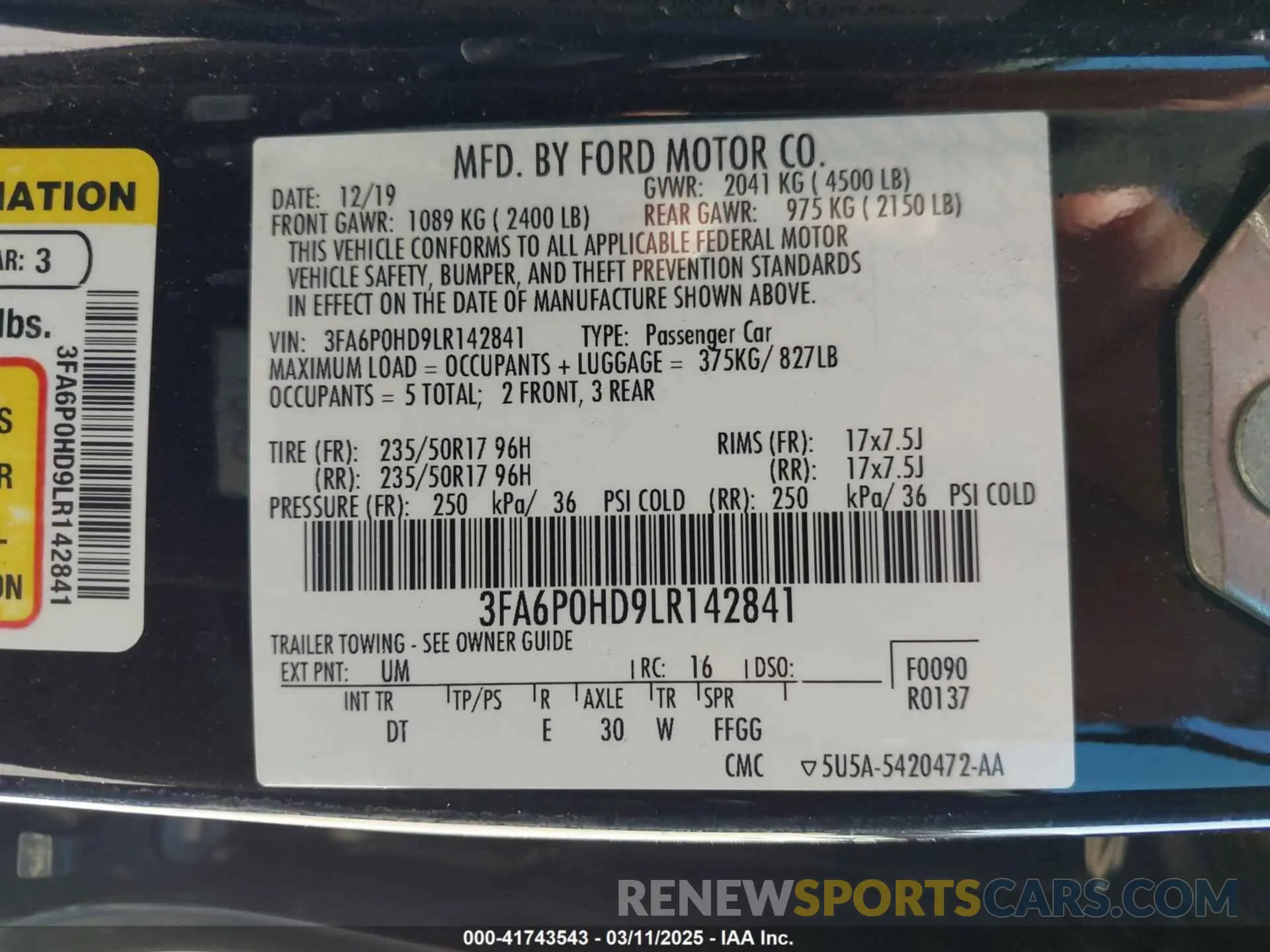 9 fotografías del automóvil dañado 3FA6P0HD9LR142841 FORD FUSION 2020