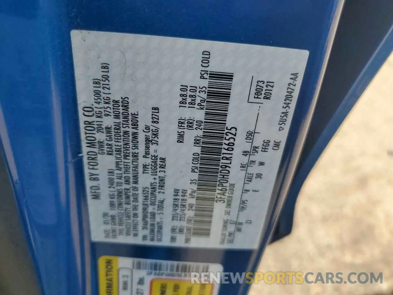 12 fotografías del automóvil dañado 3FA6P0HD9LR166525 FORD FUSION 2020