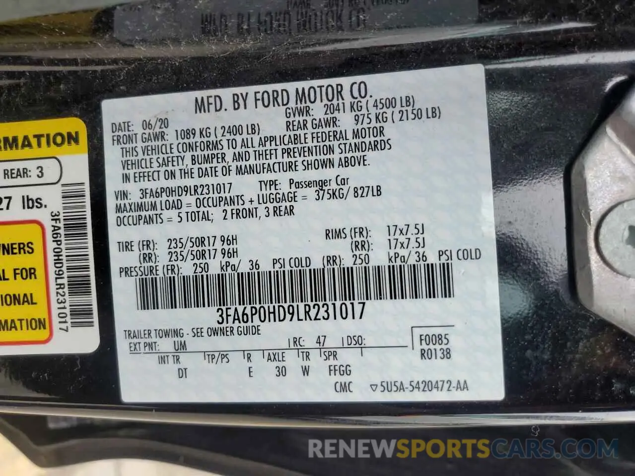 12 fotografías del automóvil dañado 3FA6P0HD9LR231017 FORD FUSION 2020