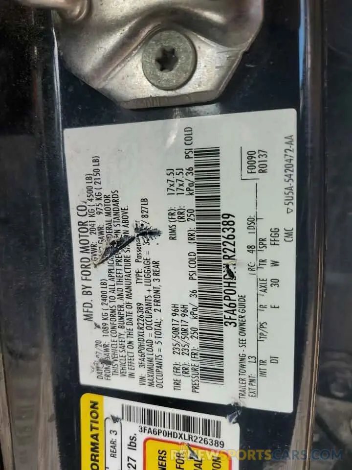 13 fotografías del automóvil dañado 3FA6P0HDXLR226389 FORD FUSION 2020
