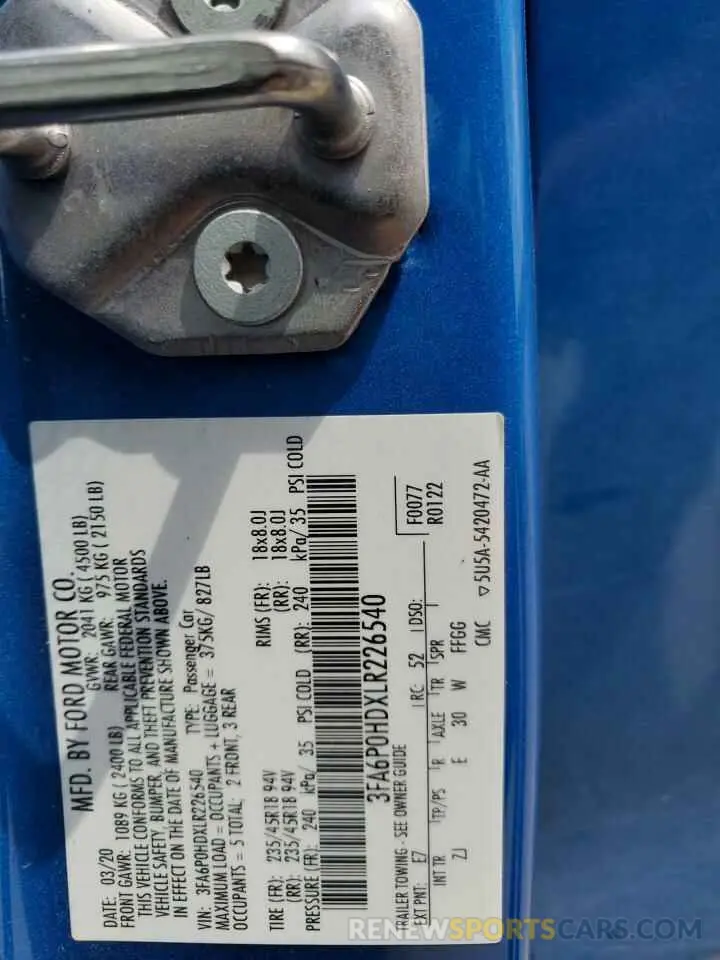 13 fotografías del automóvil dañado 3FA6P0HDXLR226540 FORD FUSION 2020