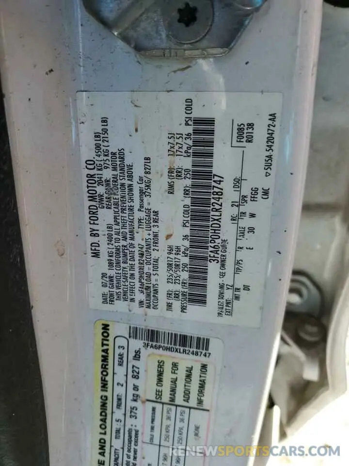 13 fotografías del automóvil dañado 3FA6P0HDXLR248747 FORD FUSION 2020
