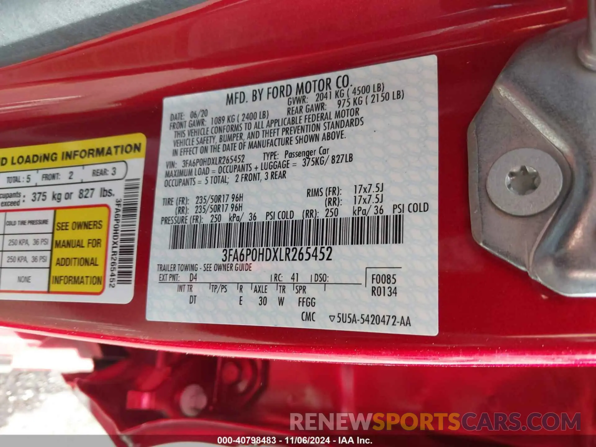 9 fotografías del automóvil dañado 3FA6P0HDXLR265452 FORD FUSION 2020