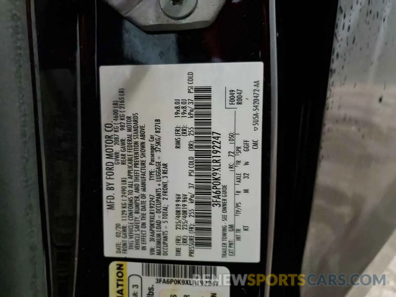 12 fotografías del automóvil dañado 3FA6P0K9XLR192247 FORD FUSION 2020
