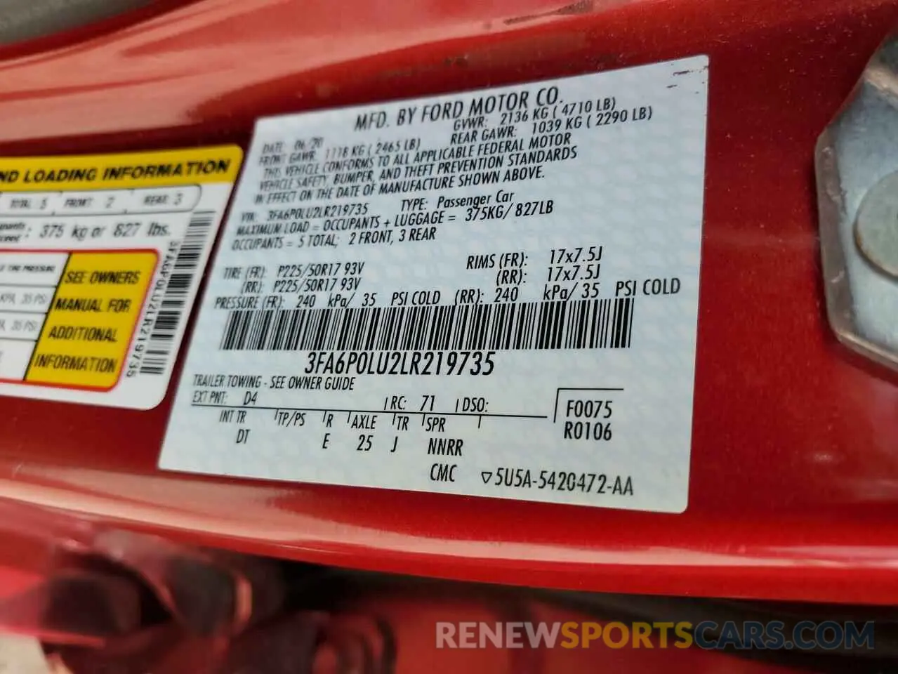 12 fotografías del automóvil dañado 3FA6P0LU2LR219735 FORD FUSION 2020