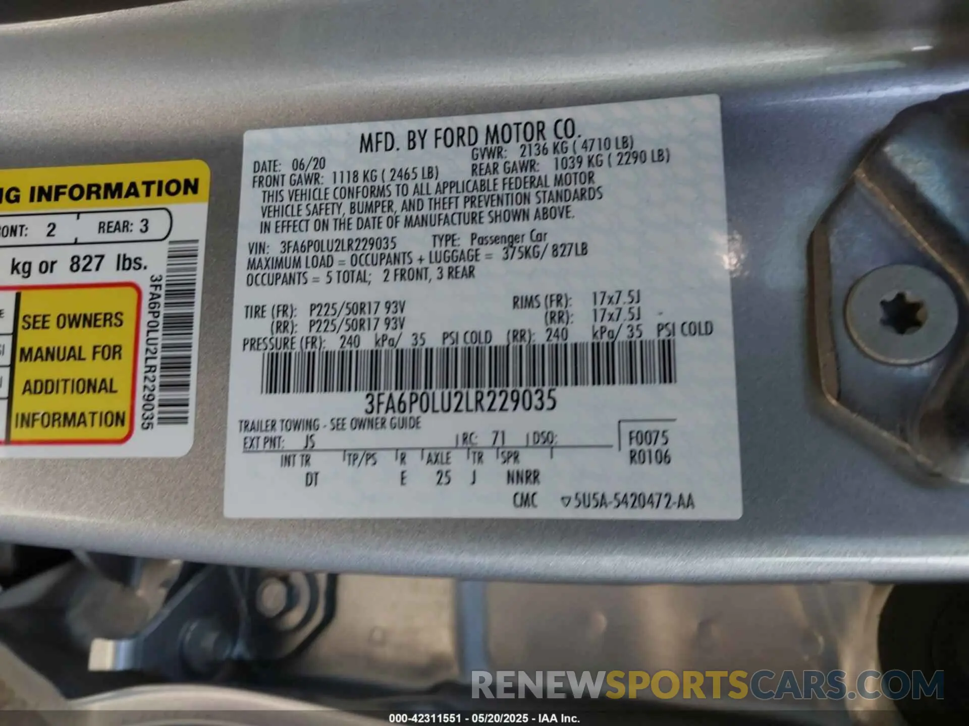 9 fotografías del automóvil dañado 3FA6P0LU2LR229035 FORD FUSION 2020