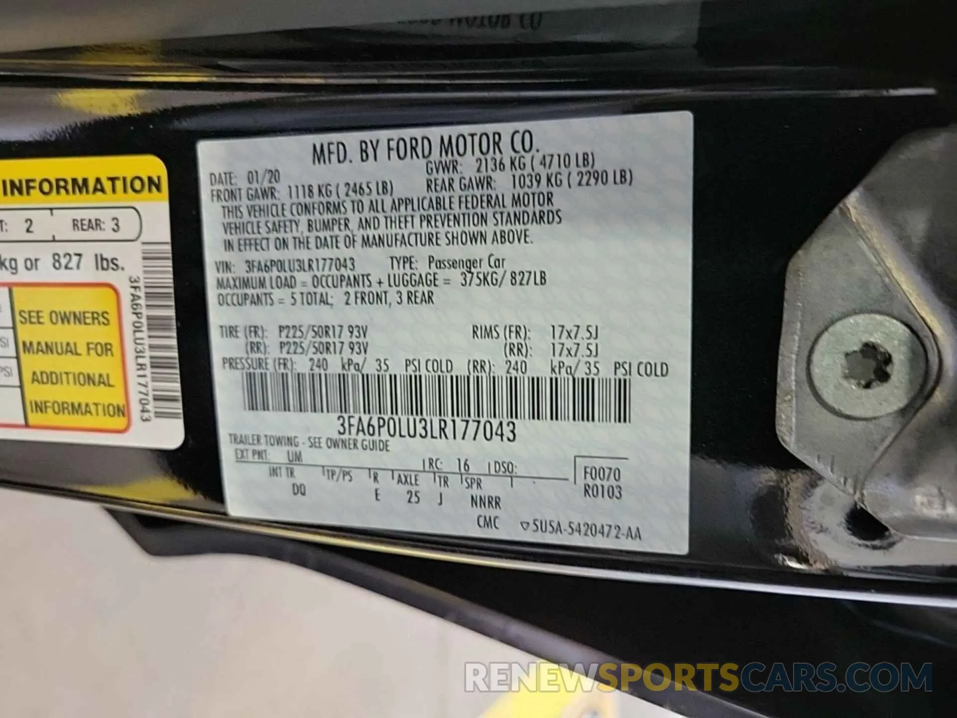 6 fotografías del automóvil dañado 3FA6P0LU3LR177043 FORD FUSION 2020