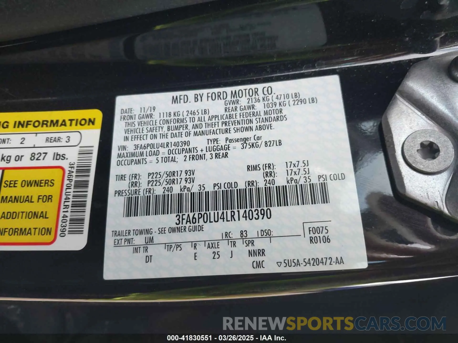 9 fotografías del automóvil dañado 3FA6P0LU4LR140390 FORD FUSION 2020