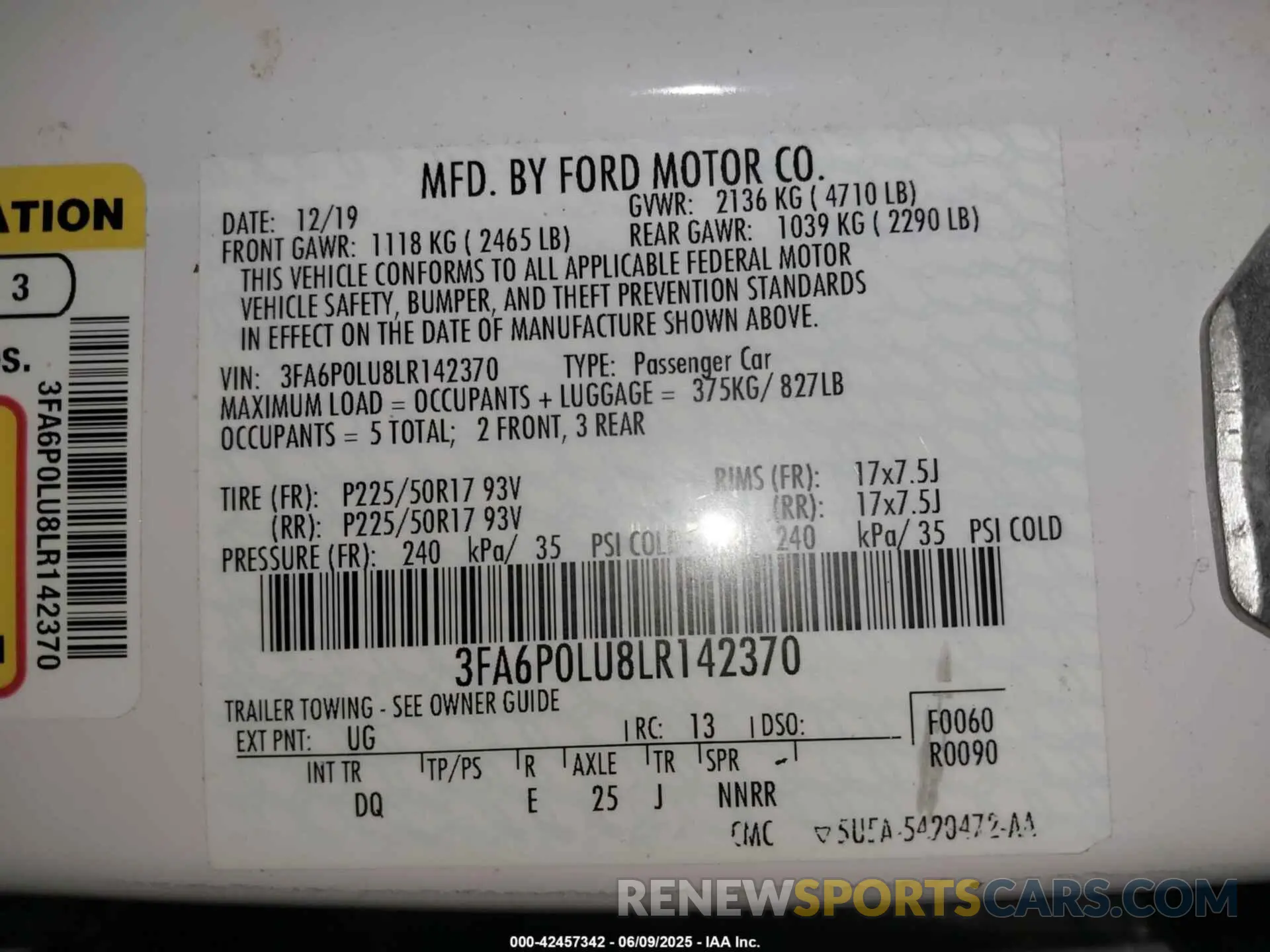 9 fotografías del automóvil dañado 3FA6P0LU8LR142370 FORD FUSION 2020