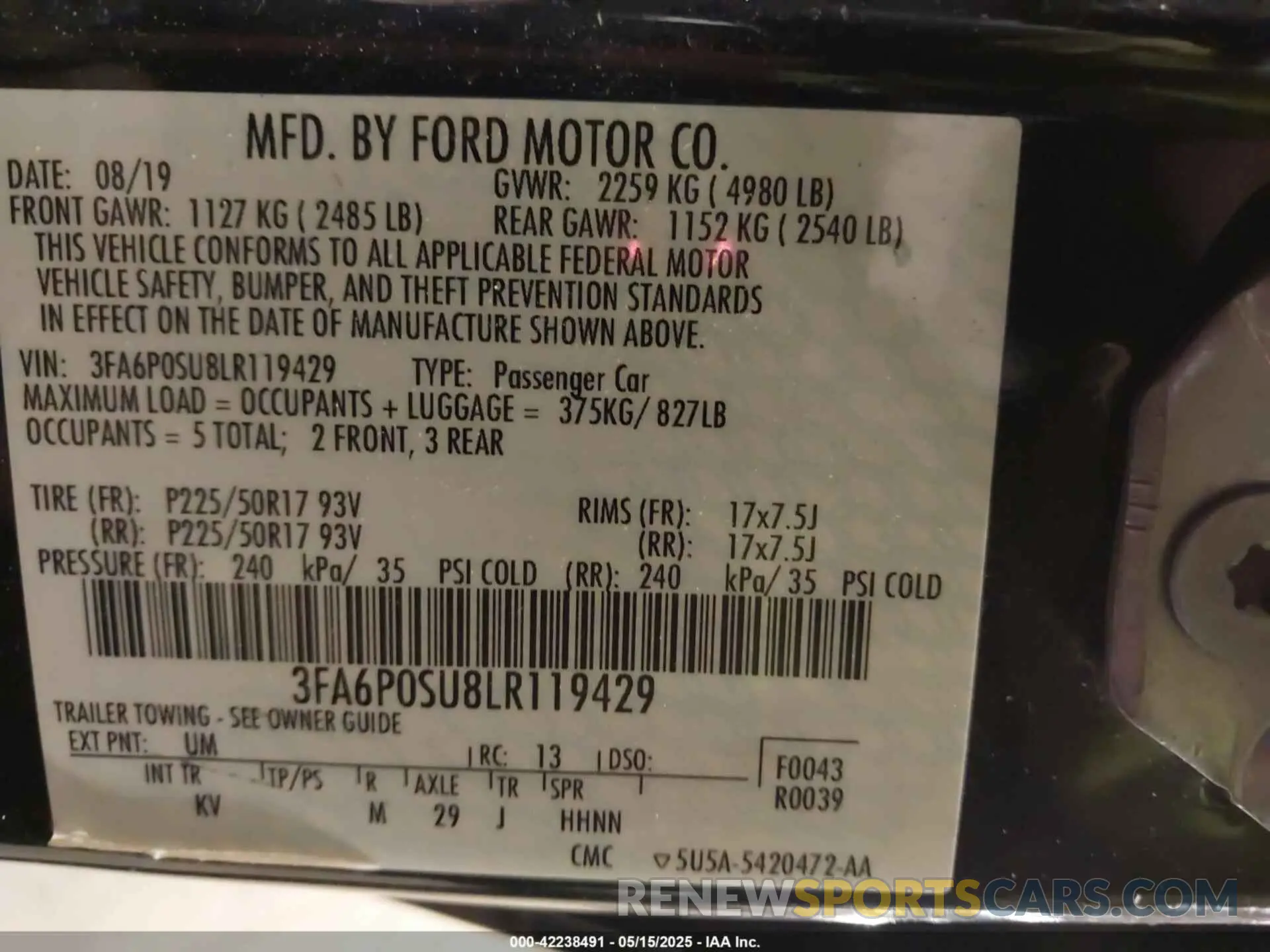 9 fotografías del automóvil dañado 3FA6P0SU8LR119429 FORD FUSION 2020